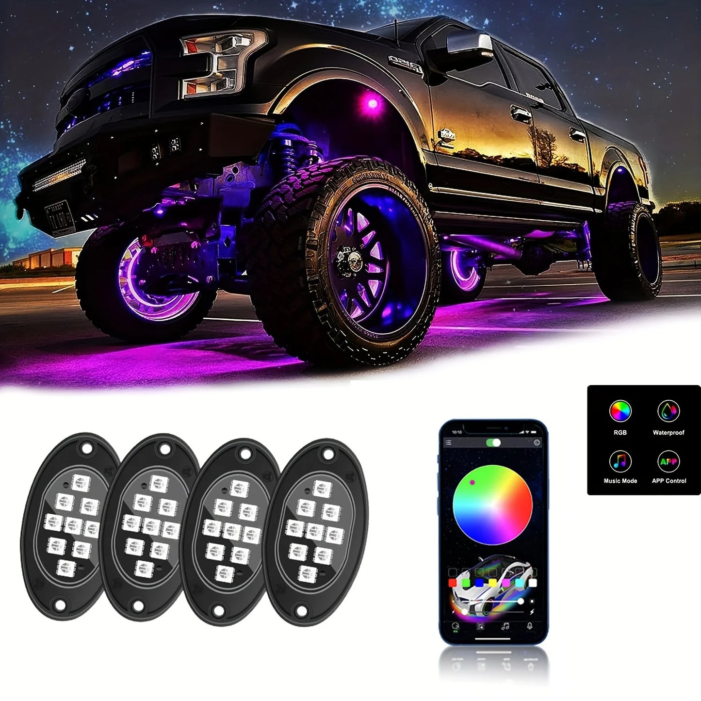Universal RGB LED Rock Light Kit.
